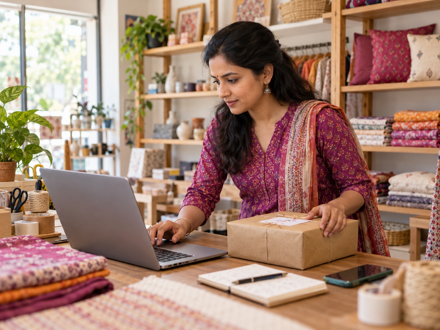 A small business owner preparing an online order